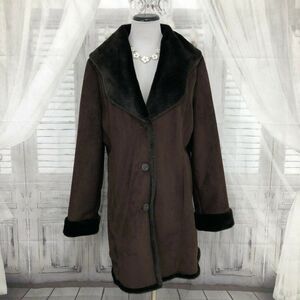 Vintage Calvin Klein Women's Large Solid Long Faux Fur Coat Collar Suede Heavy